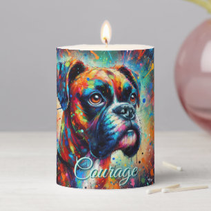 Colorful Pop Art Boxer Dog Teal Personalized Pillar Candle