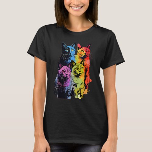 Colorful Pop Art Cats Design Cat Lovers Cat Mom  T_Shirt