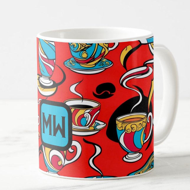 Colorful, pop art, coffee images, monogram coffee mug (Creator Uploaded)