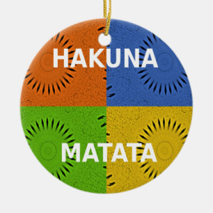 Colorful Pop Art Collage & "Hakuna Matata" Message Ceramic Ornament