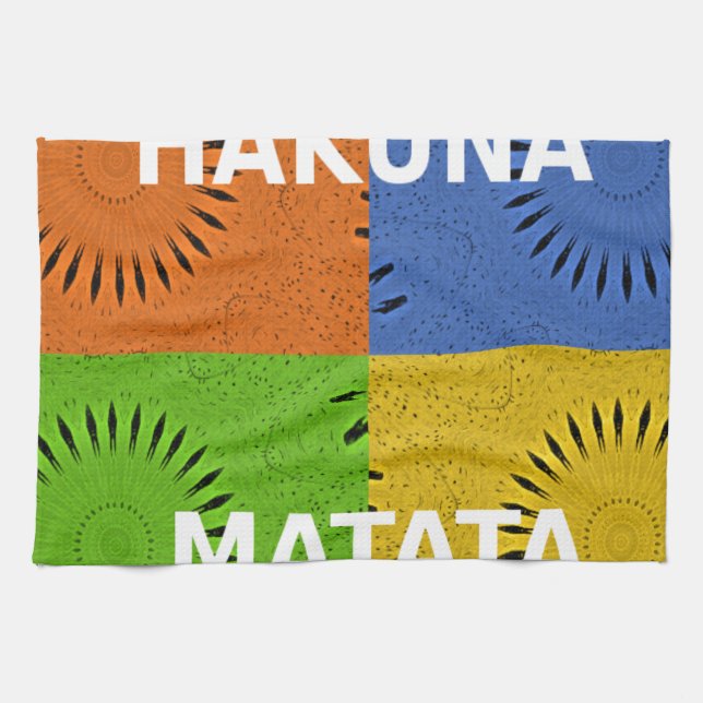 Colorful Pop Art Collage & "Hakuna Matata" Message Kitchen Towel (Horizontal)