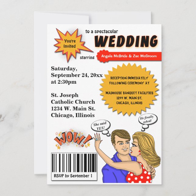 Colorful Pop Art Comic Book Cover Wedding Invite (Front)