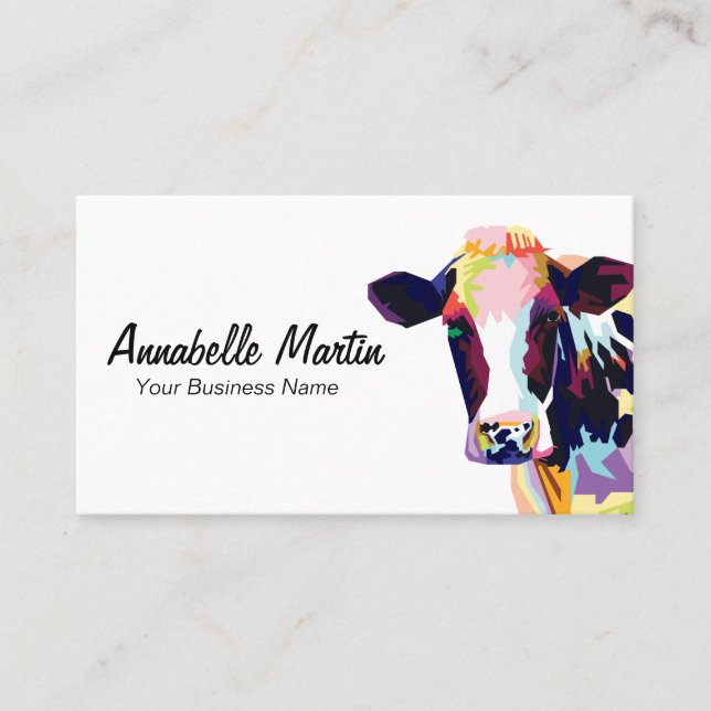 Colorful Pop Art Cow Business Card (Front)
