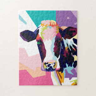 Colorful Pop Art Cow Portrait Jigsaw Puzzle