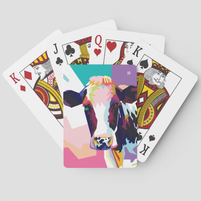 Colorful Pop Art Cow Portrait Poker Cards (Back)