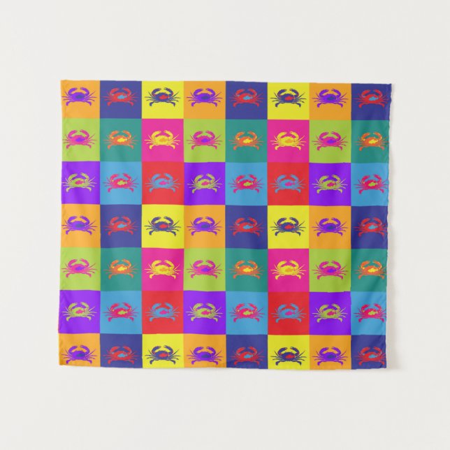 Colorful Pop Art Crabs Pattern Tapestry (Front (Horizontal))