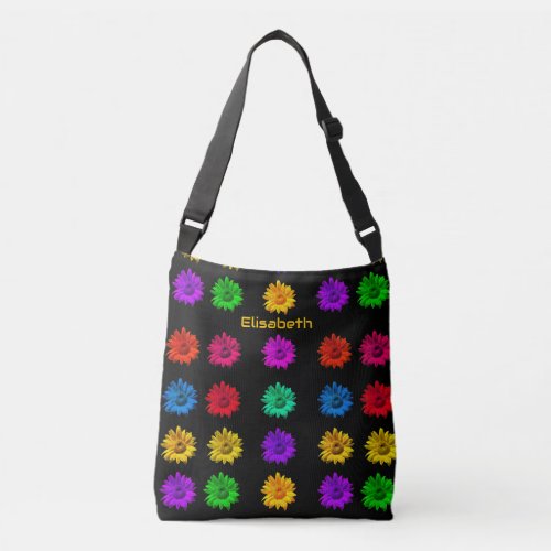 Colorful Pop Art Daisies Bright Hippie Floral Art Crossbody Bag
