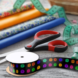 Colorful Pop Art Daisies Bright Hippie Floral Art Satin Ribbon