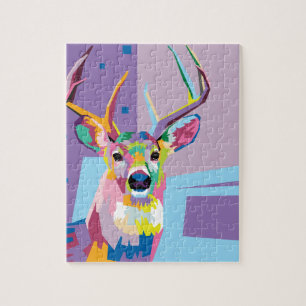 Colorful Pop Art Deer Portrait Jigsaw Puzzle