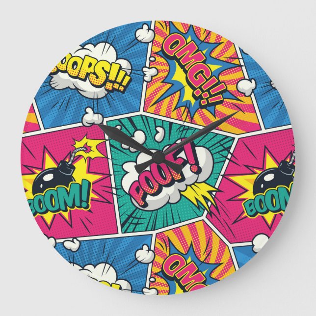 Colorful Pop Art Design - Retro Comic Explosion Large Clock (Front)