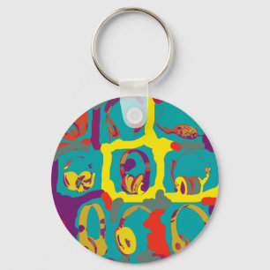 colorful pop-art-dj headphones keychain