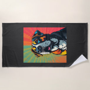 Colorful Pop Art Dog Illustration Bold & Fun Pet Beach Towel