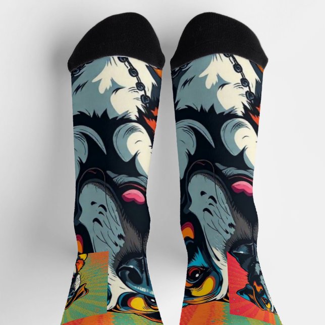 Colorful Pop Art Dog Illustration – Bold & Fun Pet Socks (Top)