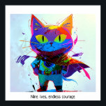 Colorful Pop Art Editable Super Hero Cat Poster<br><div class="desc">This image of a cat in a super hero uniform is created in colorful pop art style. 
The image includes the saying "Nine lives,  endless courage, " which is customizable. The image is high resolution 6953 x 6325 ppi. It is downloadable.</div>