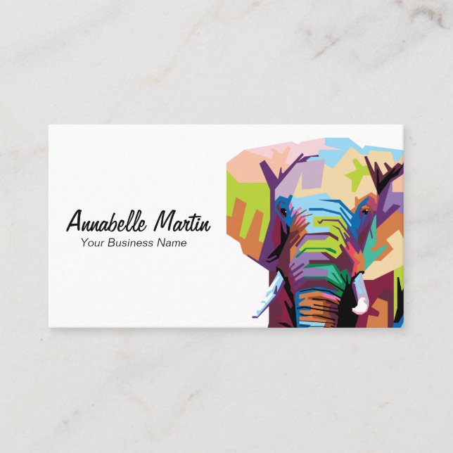 Colorful Pop Art Elephant Business Card (Front)
