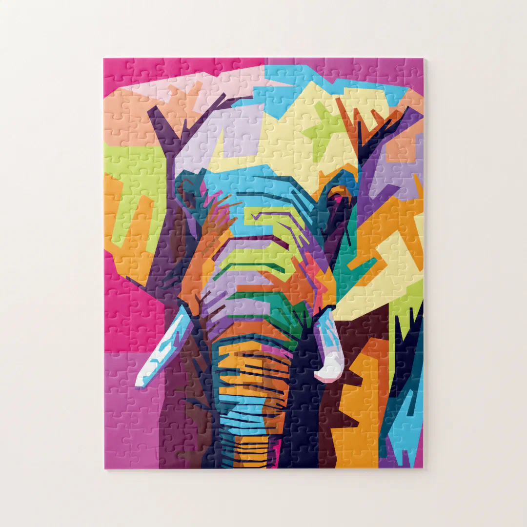 Colorful Pop Art Elephant Portrait Jigsaw Puzzle (Vertical)