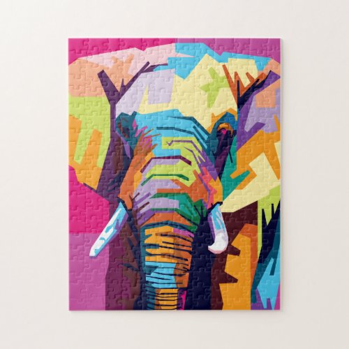 Colorful Pop Art Elephant Portrait Jigsaw Puzzle