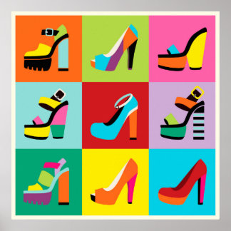 Colorful pop art feminine shoes set poster