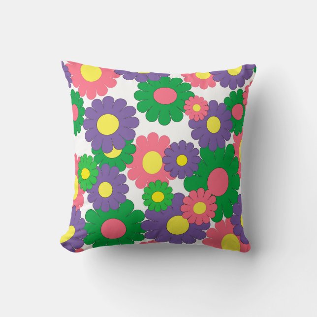 Colorful pop art flowers pattern cushion (Front)
