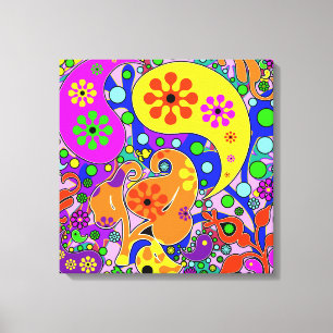 Colorful Pop Art Flowers Retro Paisley Canvas Print