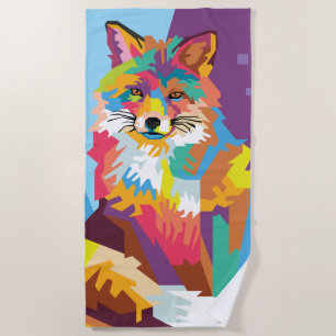Colorful Pop Art Fox Portrait Beach Towel