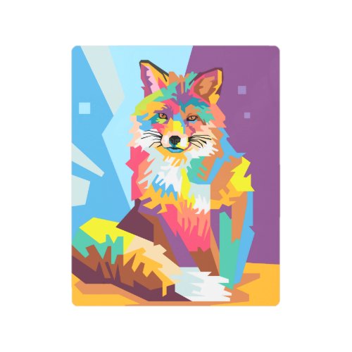 Colorful Pop Art Fox Portrait Metal Art