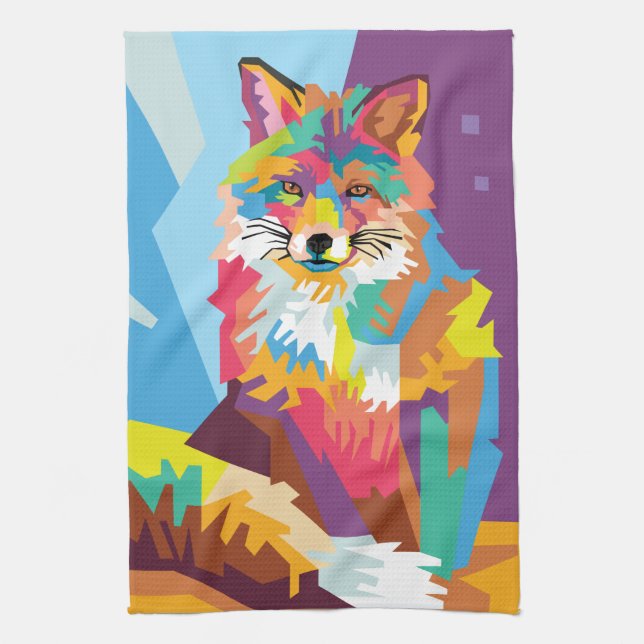 Colorful Pop Art Fox Portrait Towel (Vertical)