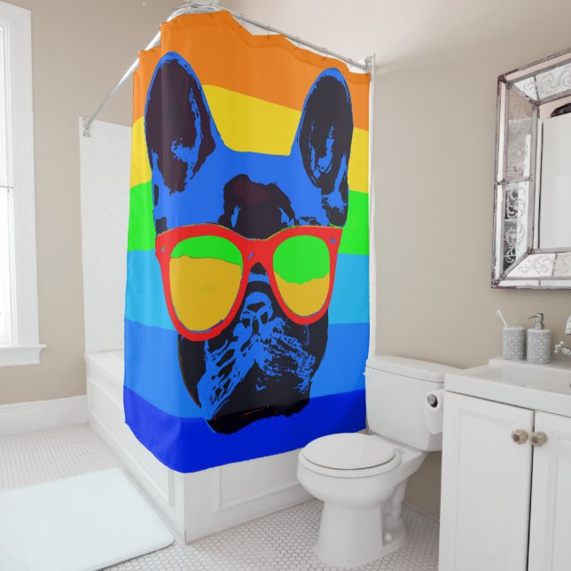 Colorful Pop Art French Bulldog Shower Curtain (In Situ)
