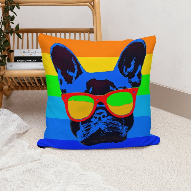 Colorful Pop Art French Bulldog Throw Pillow (Creator Uploaded)