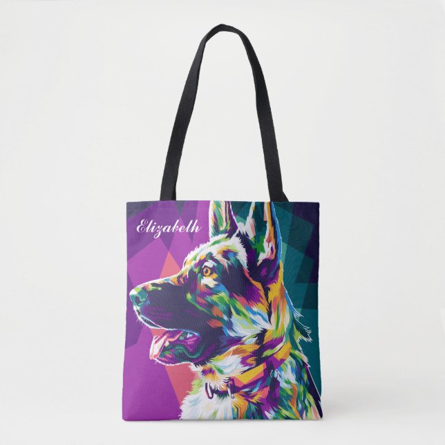 Colorful Pop Art German Shepherd Personalized Tote Bag (Front)