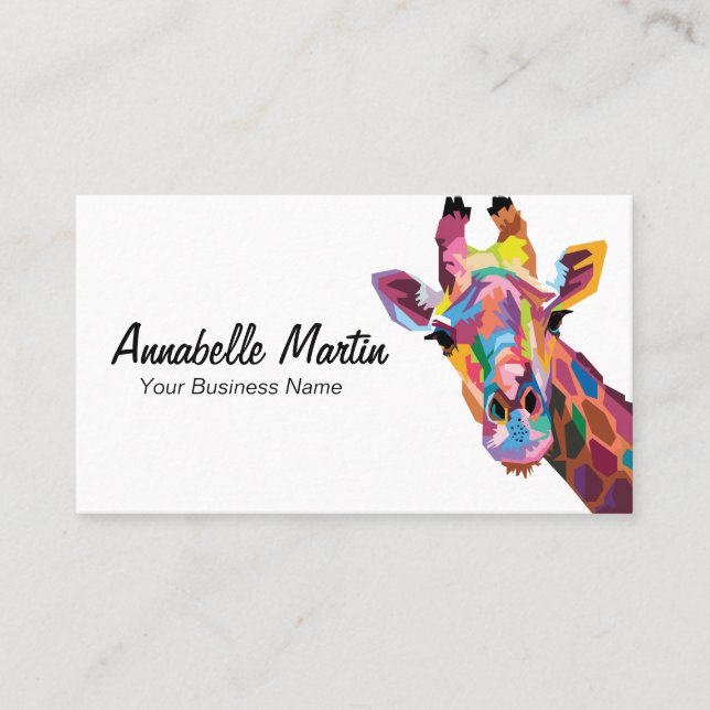 Colorful Pop Art Giraffe Business Card (Front)