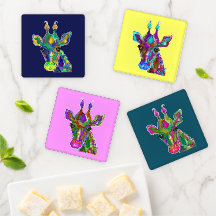 Colorful Pop Art Giraffe Coaster Set