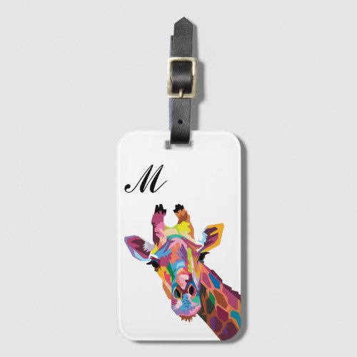 Colorful Pop Art Giraffe Monogrammed Luggage Tag