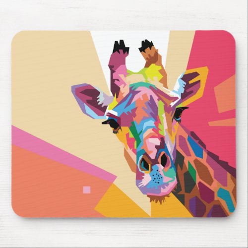 Colorful Pop Art Giraffe Portrait Mouse Pad