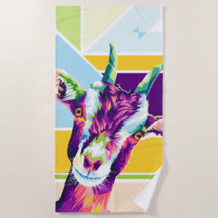 Colorful Pop Art Goat Beach Towel