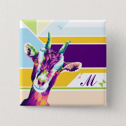 Colorful Pop Art Goat Monogrammed Button