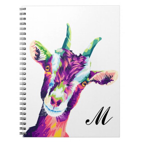 Colorful Pop Art Goat Monogrammed Notebook