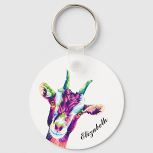 Colorful Pop Art Goat Personalized Keychain