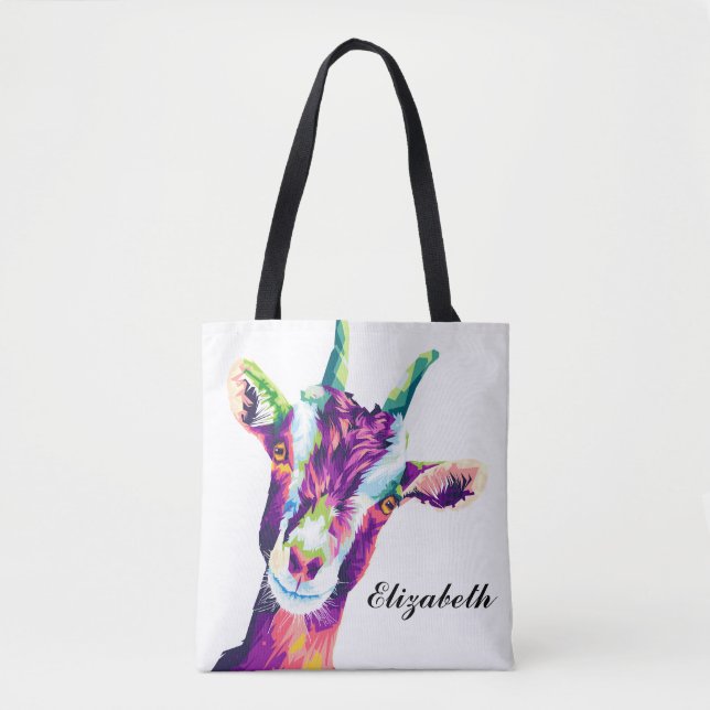 Colorful Pop Art Goat Personalized Tote Bag (Front)