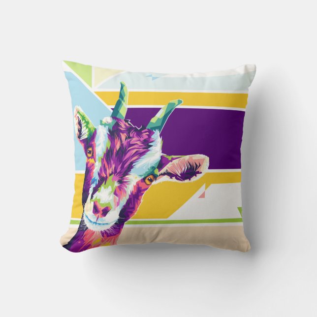 Colorful Pop Art Goat Throw Pillow (Front)