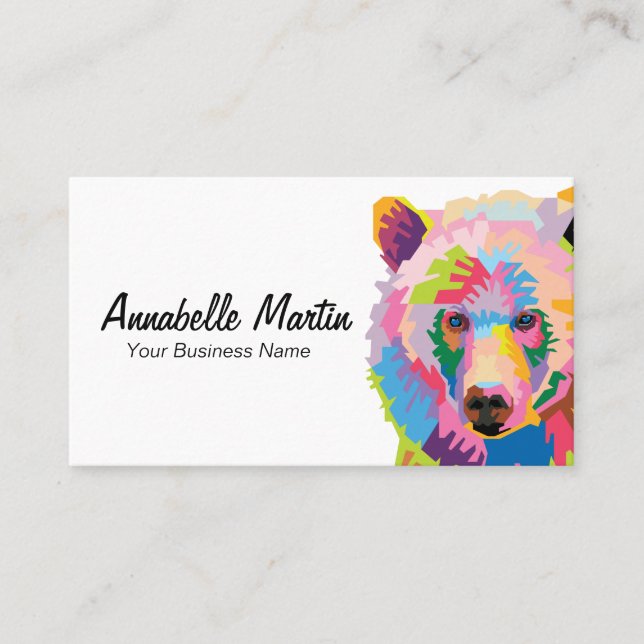 Colorful Pop Art Grizzly Bear Business Card (Front)