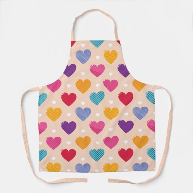 Colorful Pop Art Heart Pattern Apron (Front)