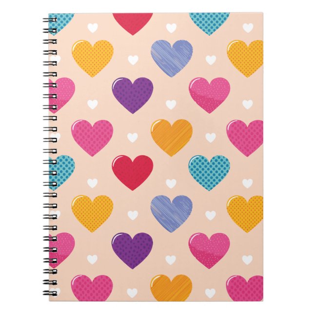 Colorful Pop Art Heart Pattern Notebook (Front)