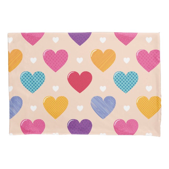 Colorful Pop Art Heart Pattern Pillow Case (Front)
