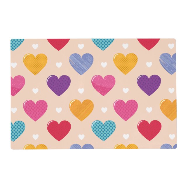 Colorful Pop Art Heart Pattern Placemat (Front)