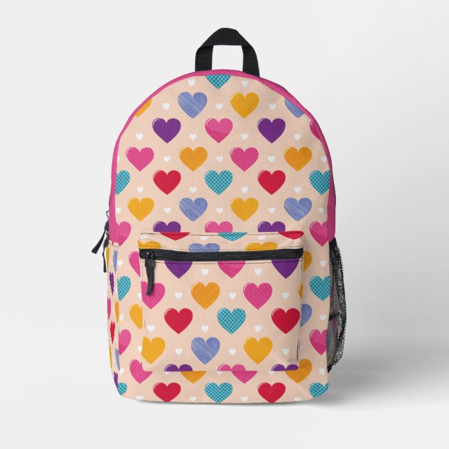 Colorful Pop Art Heart Pattern Printed Backpack (Front)