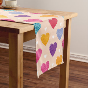 Colorful Pop Art Heart Pattern Short Table Runner