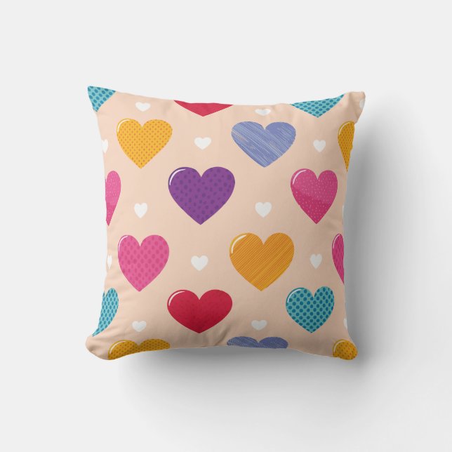 Colorful Pop Art Heart Pattern Throw Pillow (Front)