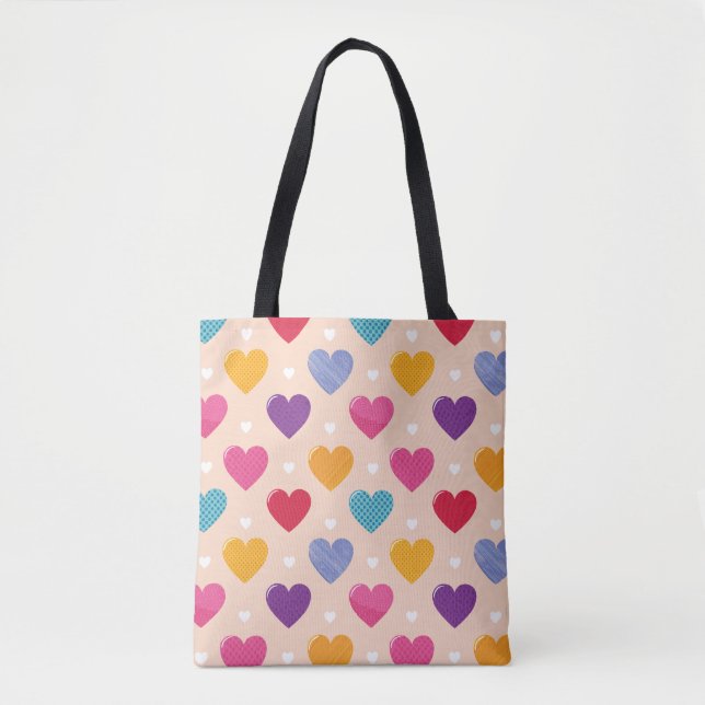 Colorful Pop Art Heart Pattern Tote Bag (Front)