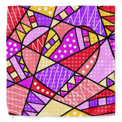 Colorful Pop Art Heart Pink Red Purple Geometric Bandana